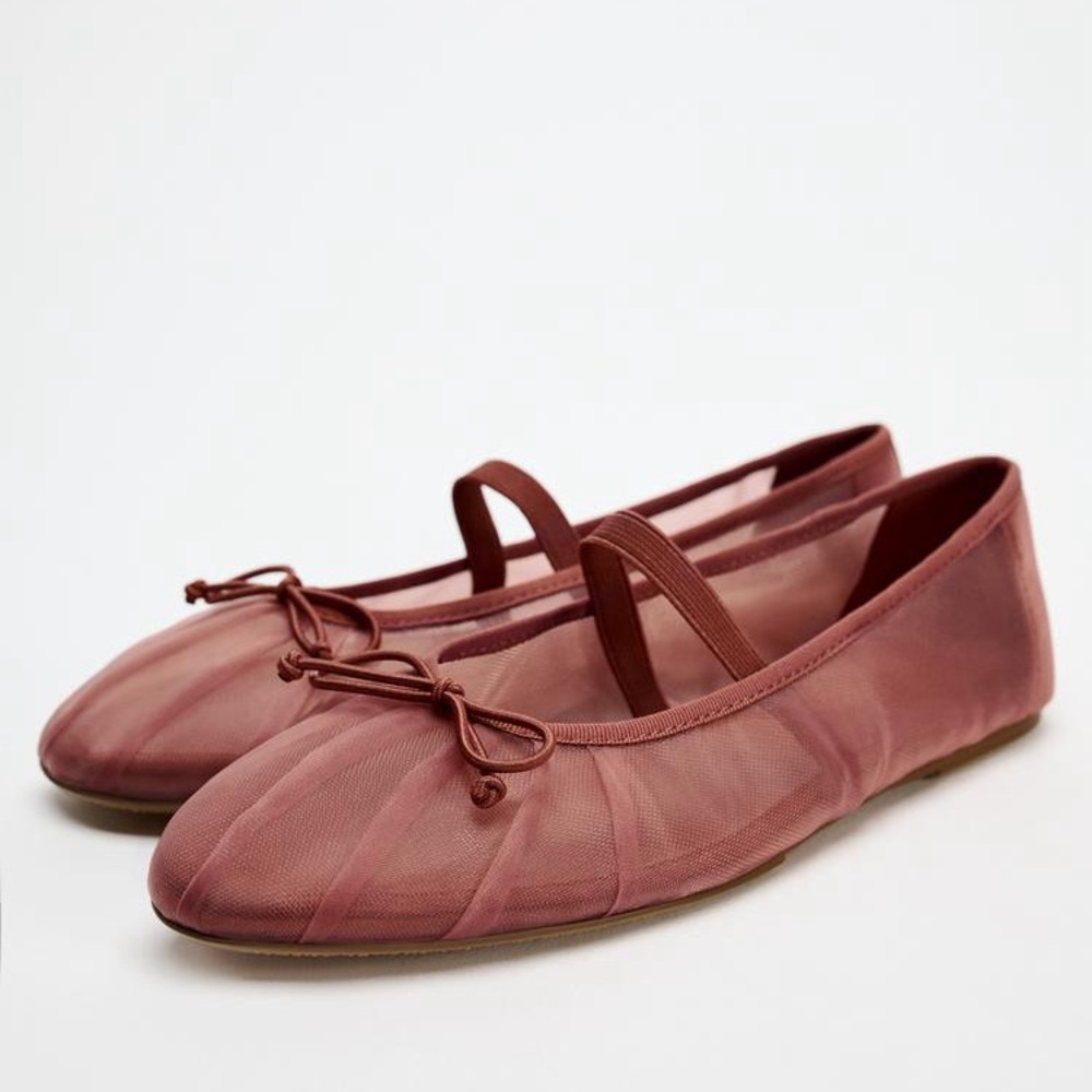 Zara Sheer Mesh Ballet Flats in Dusty Rose - Picture 3 of 8